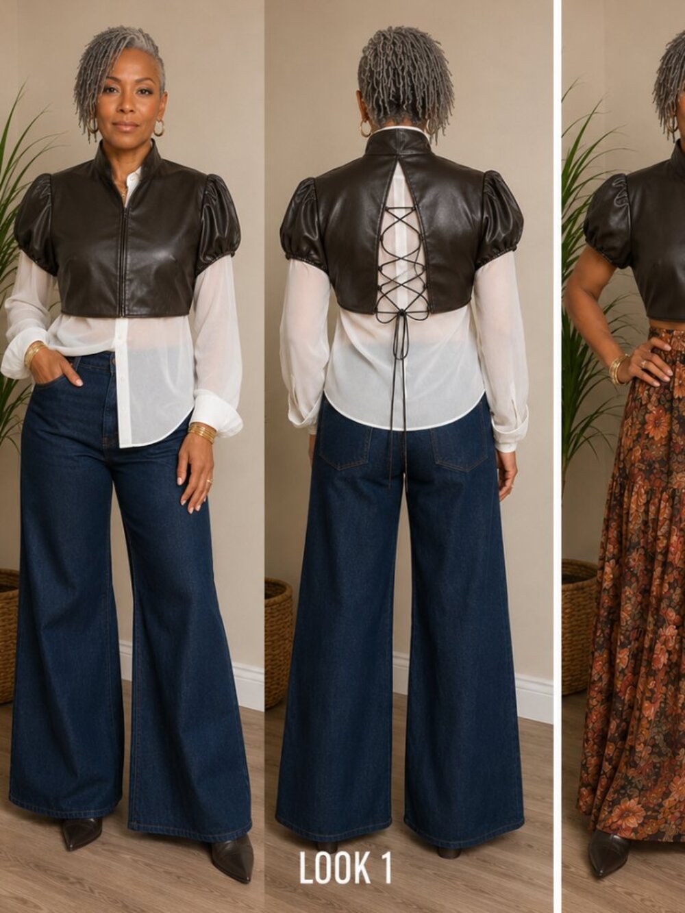 Faux Leather Cropped Bolero Jacket - Dark Brown Size M